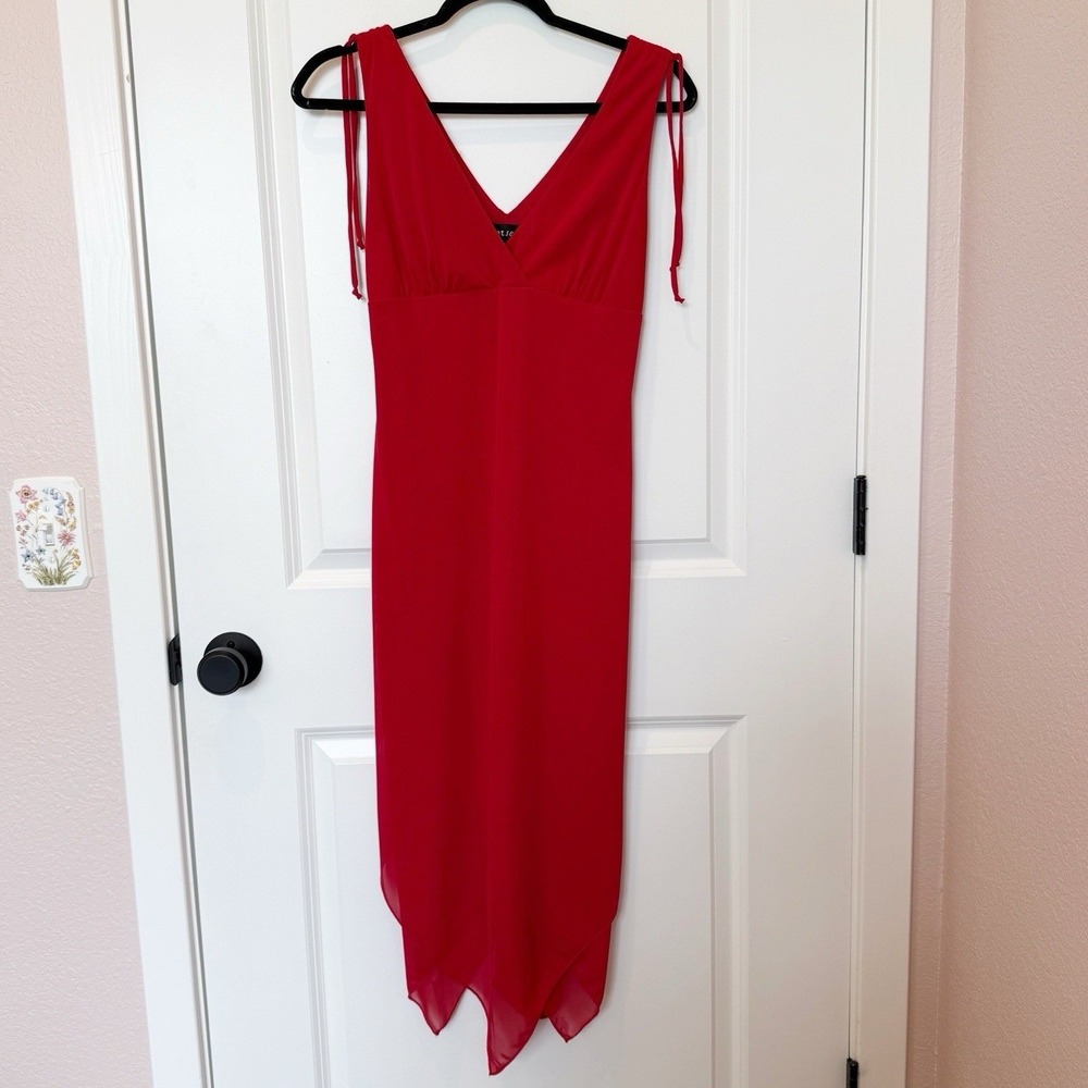 Vintage Wet Seal Y2K Babydoll Midi Dress Medium Red Asymmetric Hem Fairy Vamp